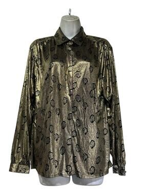 Vintage 1980's Neil Martin gold Black long sleeve button down blouse Size 14